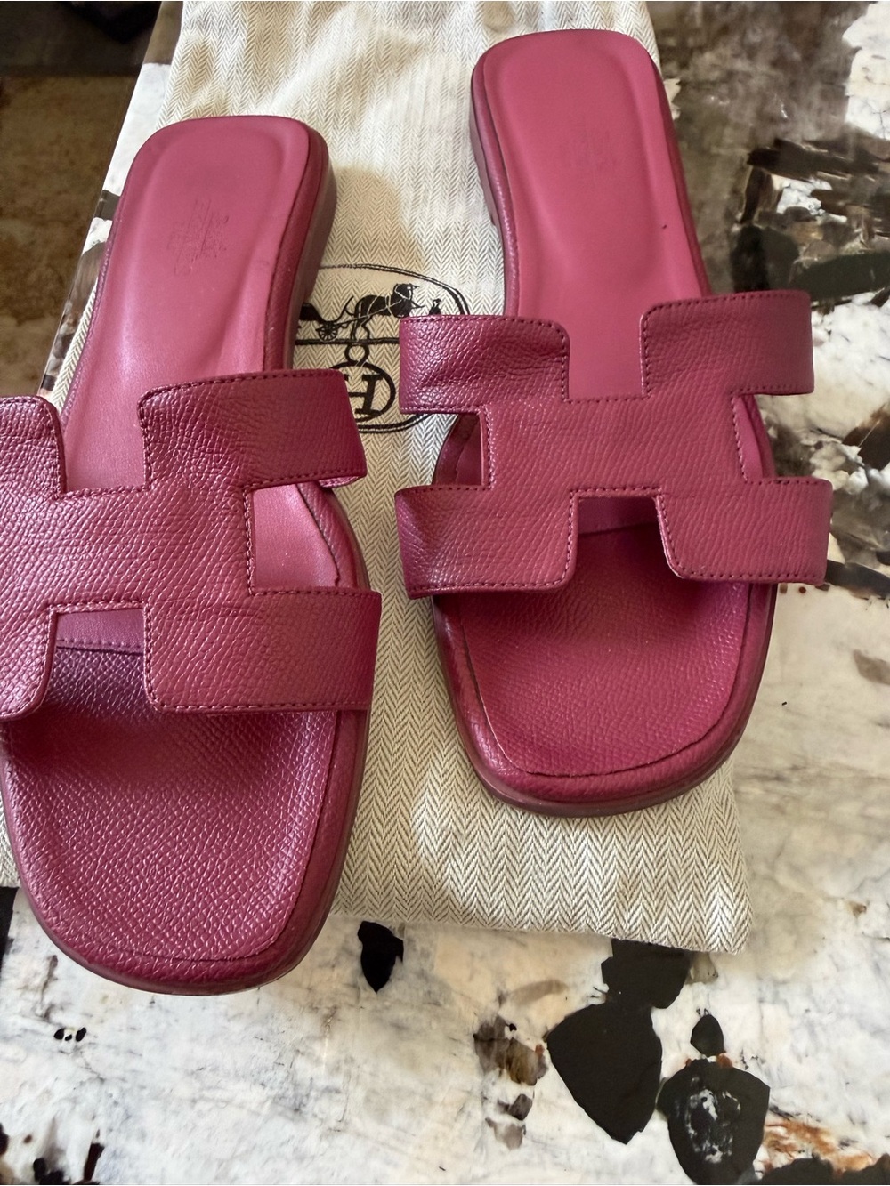 Hermes Raspberry Pink Oran Slide Sandals